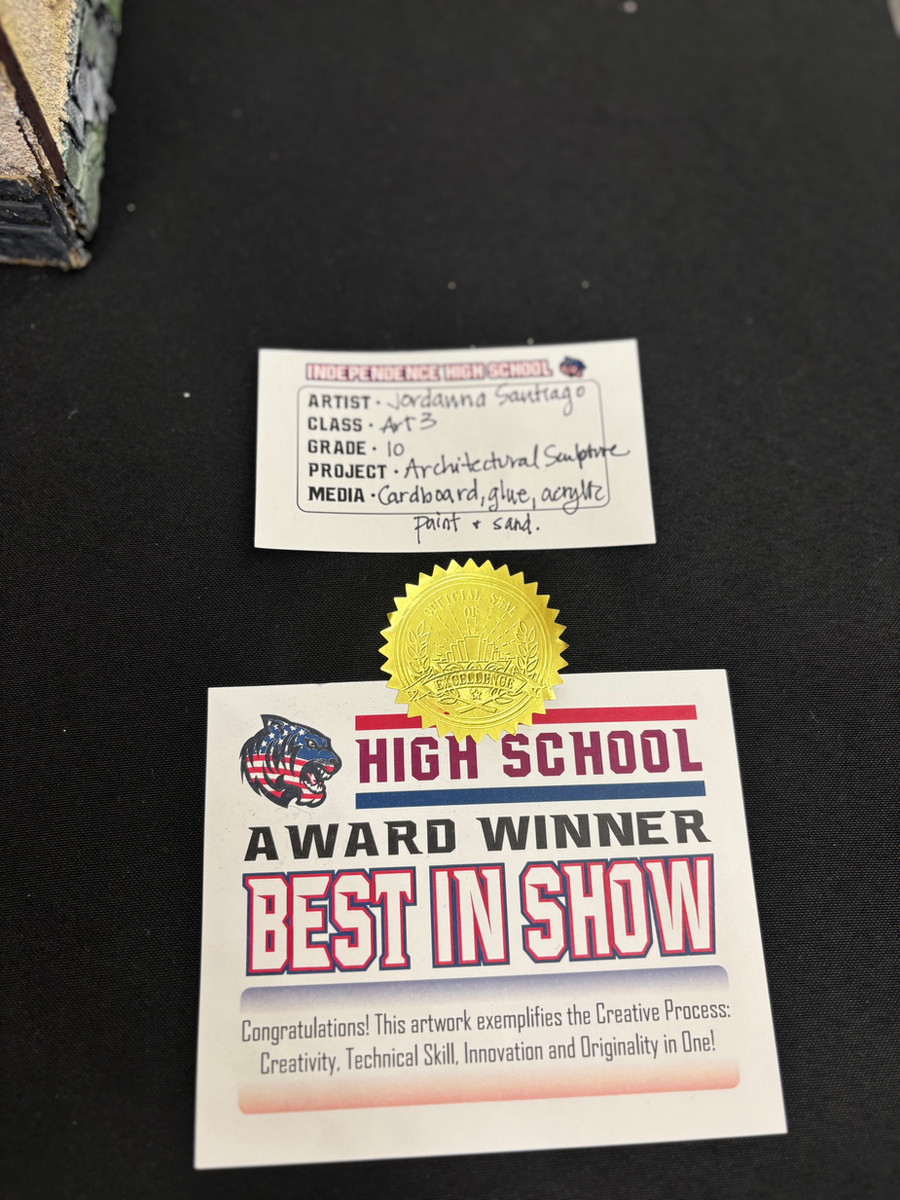 Jordanna's Best in Show award certificate from the High School Art Show